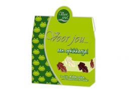 Voor jou … een opkikkertje! met 100 gram chocolade kikkertjes